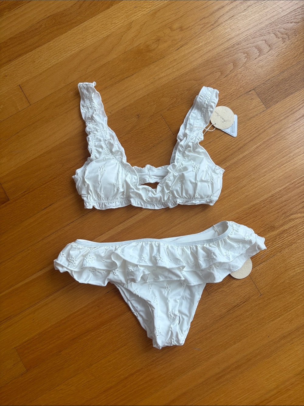 White Ruffle Bikini Set — Women’s Flirty Two-Piece Swimwear